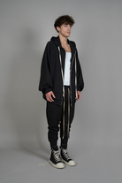 Pantaloni din Bumbac negri cu tur lasat, vedere din diagonala, marime XS S M L XL