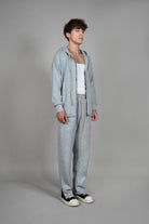 Hanorac albastru din Bumbac si Lana, vedere din diagonala, marime XS S M L XL