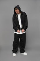 Hanorac barbati negru oversized din bumbac, vedere din fata