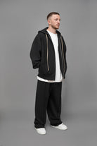 Hanorac barbati negru oversized din bumbac, vedere din lateral