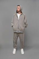 Hanorac trening barbati gri oversize din bumbac, vedere din profil