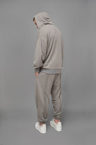 Hanorac trening barbati gri oversize din bumbac, vedere din spate lateral